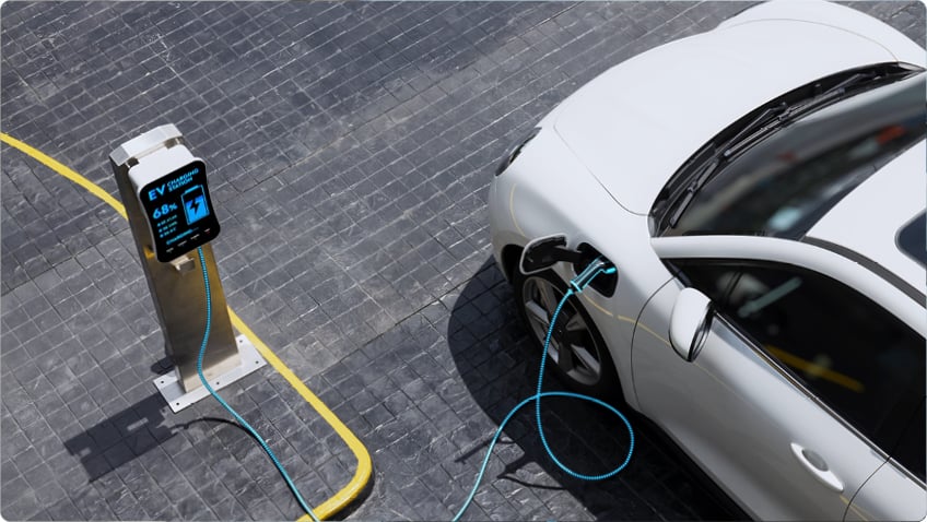 Electric car plugged into a charging station